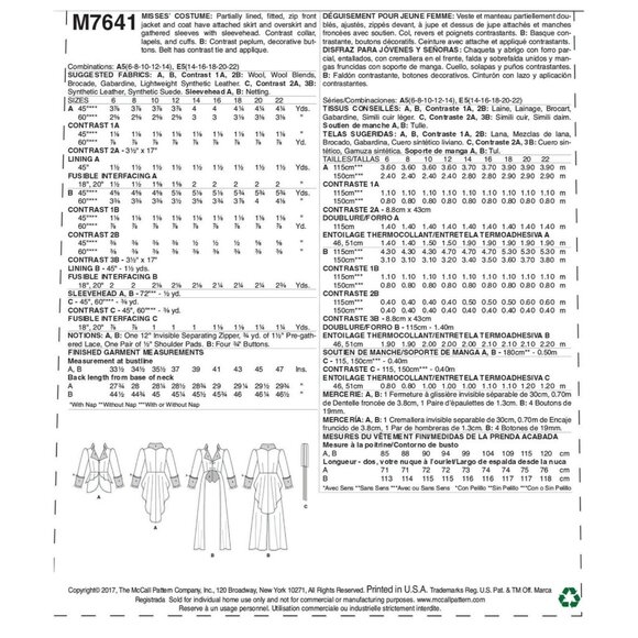 McCalls M7641 Womens 6 to 14 Gothic Steampunk Peplum Jacket Uncut Sewing Pattern - Picture 8 of 8